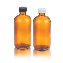 WHEATON-Boston round bottles 8 oz amber, with cap 24-400, pack of 12