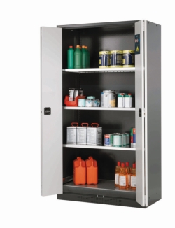 [EN]: Chemical cabinet CS.195.105.FD 1055x520x1950mm (BxTxH), RAL 7035, 3x shelf, 1x perforated plate, 1x collection tray