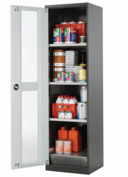 [EN]: Swing door cabinet with glass RAL 7016/7035, 545 x 520 x 1950 mm (WxDxH) 3x shelf, 1x perforated insert,