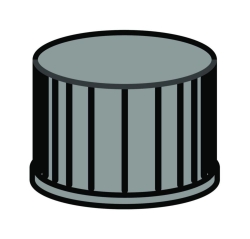 [EN]: Screw Cap N8, black PP, closed top Red Rubber/FEP colorless, 45&deg; shore A, thickness: 1.3 mm, pack of 100