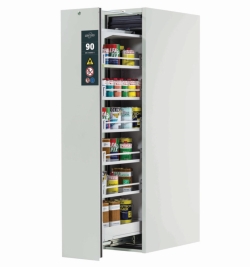 [EN]: Saftey storage cabinet Type 90 V-MOVE 450x863x1966mm (HxWxD), RAL 7035/7035, 5x bottom tray, 1x bottom drip tray