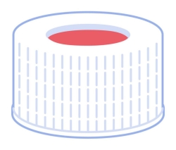 [EN]: Screw caps N 24, white PP, hole butyl red/PTFE grey,Hardness: 50&deg; shore A septum thickness: 2,4 mm, pack of 100