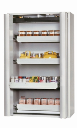 [EN]: Saftey cabinet S-PHOENIX-90 FDAS 1196 x 616 x 1968 mm (WxDxH), RAL 7035, 4x pull-out tray, 1x bottom tray