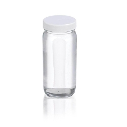 [EN]: WHEATON-Bottles 250 ml soda-lime glass clear, white PP cap 58-400 and PTFE liner, pack of 24