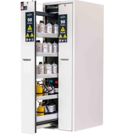[EN]: Saftey storage cabinet V-CLASSIC-90 2VD.MV 450x863x1966mm (HxWxD), RAL similar 9016/9016, 8x tray shelf, 8x perforated in