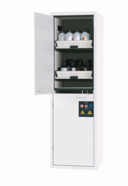 [EN]: Acid and alkali cabinet SL-CLASSIC tall cabinet with hinged doors, door hinge left, with profile cylinder lock, WxHxD 597