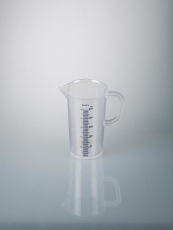 [EN]: Measuring cup 250 ml, with handle PP, embossed, indestructible, blue scale
