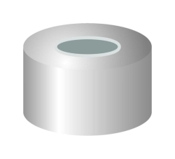 [EN]: Aluminium crimp caps N 11-L, silver center hole, PTFE gray/Butyl beige/PTFE grey, Hardness:55&deg;,shore A,thickness: 1.3 mm,