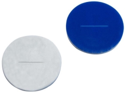LLG-Septa N 8 Silicona blanca/PTFE azul, ranurada, Dureza:40&deg; shore A,Grosor:1.0 mm, paquete de 100