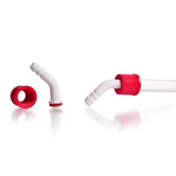 Plastic hose connection, complete with screw cap, bent, GL 14