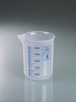 [EN]: Griffin beaker 1000 ml, PP blue-embossed graduation, translucent