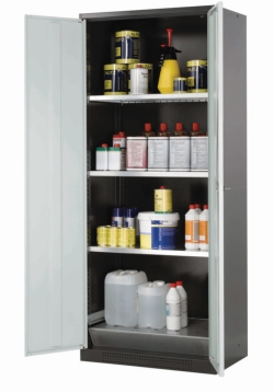 [EN]: Saftey cabinet chemicals 810x520x1950mm (WxDxH), RAL 7016/RAL 7035, 3 shelves,