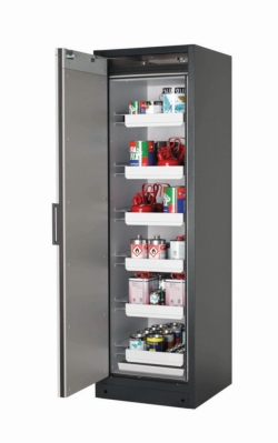 [EN]: Saftey cabinet Q-PEGASUS-90 WDAC 599 x 615 x 1953 mm (WxDxH) grey RAL 7035, 6 pull-out shelves