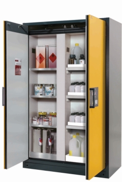 [EN]: Safety cabinet Q-CLASSIC-90 1193x615x1953mm, RAL 1004, RAL 7016, 3xshelf, 1xperforated sheet insert, 1x collection tray,