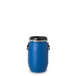 [EN]: HDPE barrel 30 l, round, blue with clamping ring, 1800 g, Folding handles 1H2/x61/S