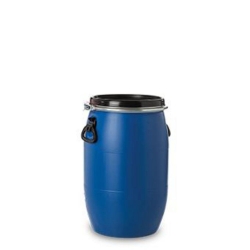 [EN]: HDPE barrel 60 l, round, blue with lid and clamping ring, 3000 g, Folding handles 1H2/x61/S