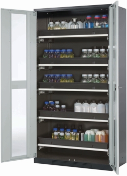 [EN]: Safety cabinet chemicals, CS-Classic-G, body RAL7035, 1055x520x1950mm, 5 pull-out drawers