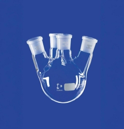 [EN]: Four-necked round bottom flask 500ml, MN NS 29/32, SN NS 29/32, Side necks angular 15&deg;
