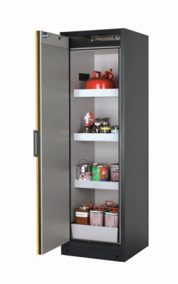 [EN]: Safety cabinet Q-Classic-90 WD 600 x 615 x 1955 mm (WxDxH), swing door yellow RAL 7016, 3 shelves, 1x sheet,