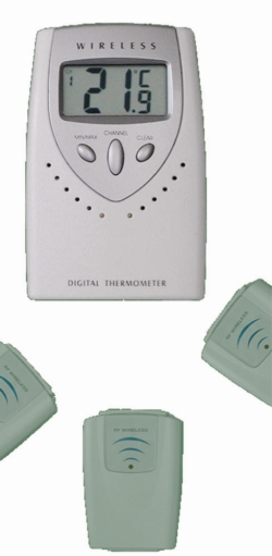 Radio thermometer, -20...+60&deg;C, consisting of receiver station and transmitter, incl.battery