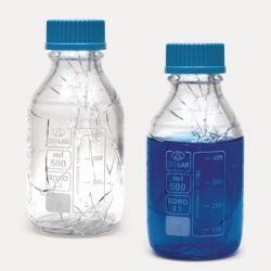 Laboratory bottles, borosilicate glass, coated, clear